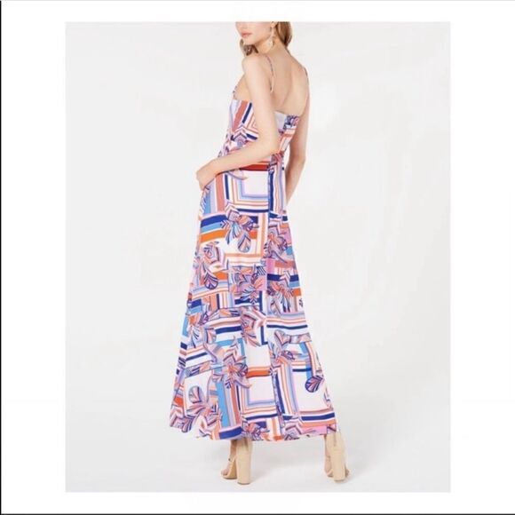 Foxiedox Kai Chiffon Maxi Dress Geometric Floral Stripe Multi Print XS - Picture 5 of 15